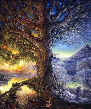 JW árbol del tiempo río de la vida Fantasía Pinturas al óleo